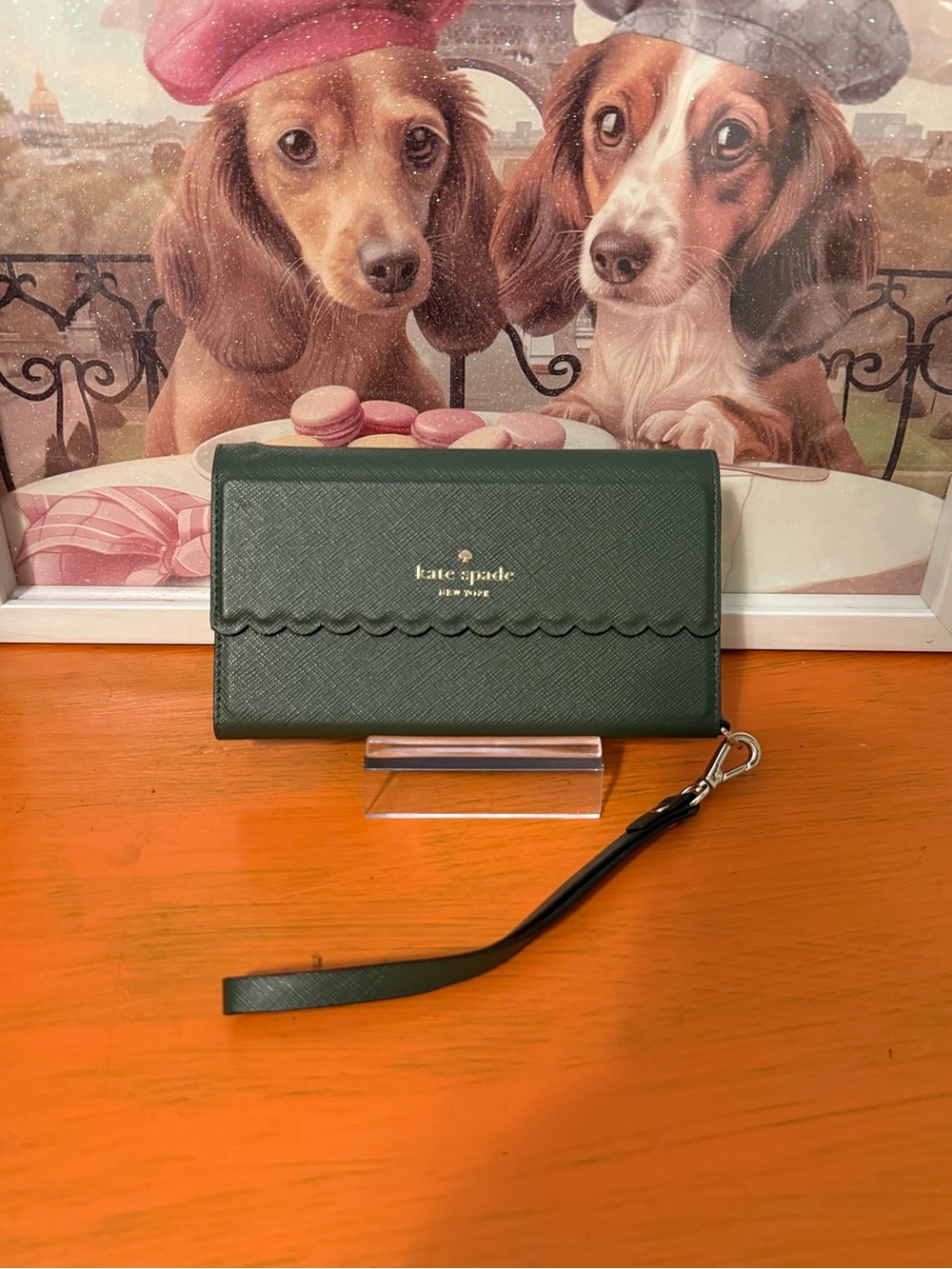Kate Spade Evergreen Scalloped IPhone X Holder/Wristlet VGUC